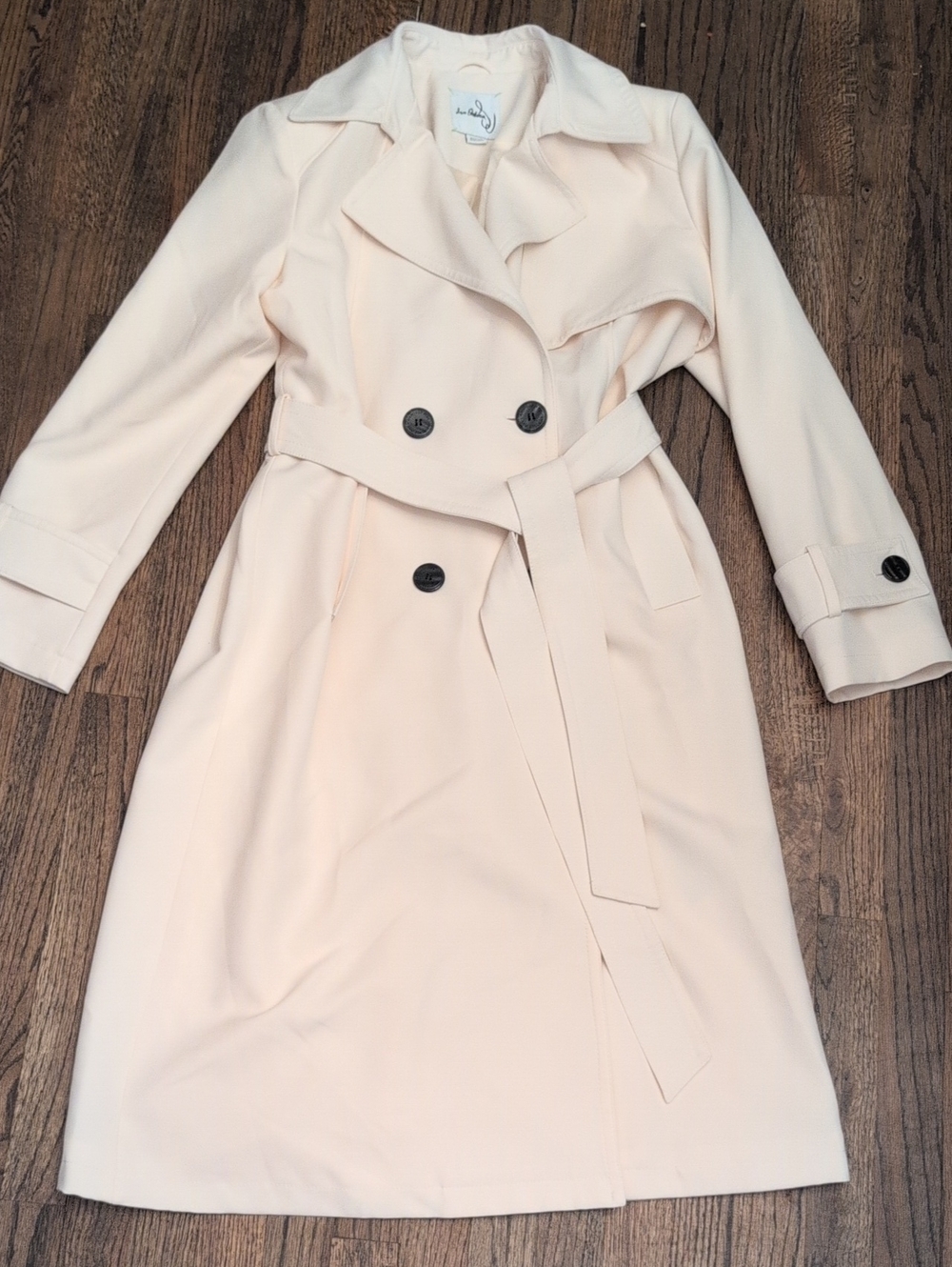 Women's Long Sleeve Belted Trench Dress in Light Peach